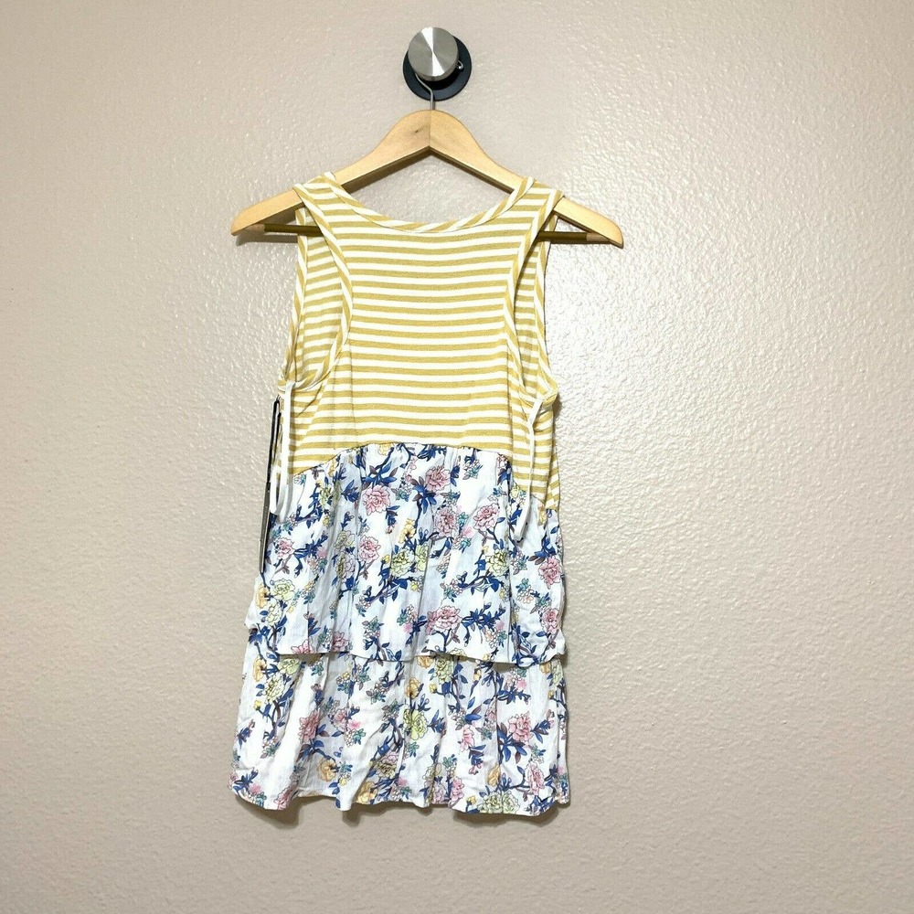 Doe & Rae Floral Ruffle Striped Knit Tank Top - Picture 2 of 7
